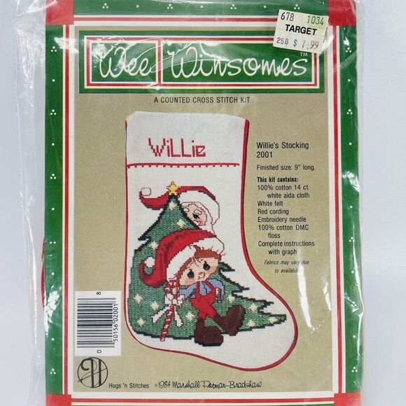 Wee Winsomes Willie's Stocking Santa Tree Cross Stitch Stocking Kit New 9" - Picture 1 of 4